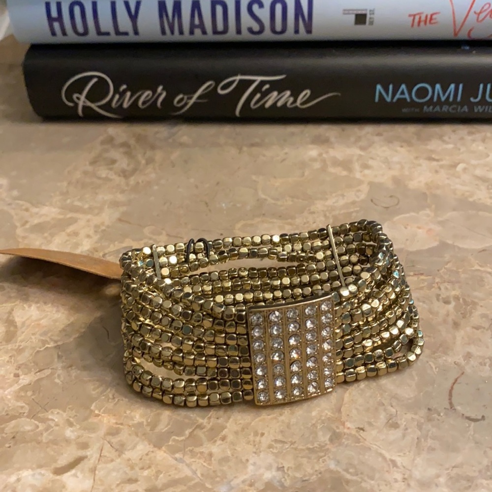 Rain OS Goldtone 8 Strand Rhinestone wide Bracelet